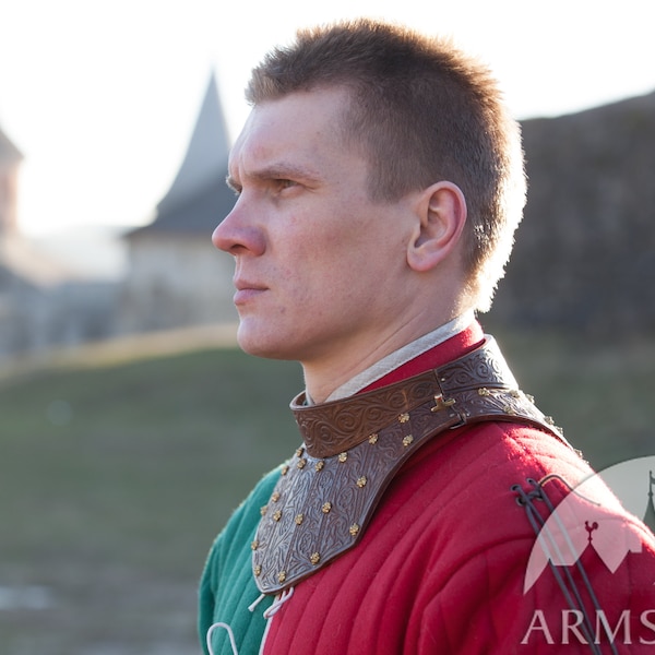 Armstreet Medieval Leather Gorget; Neck Armor; Viking Gorget; LARP; SCA; Ren Fest Cosplay; Historically Accurate Leather Armor