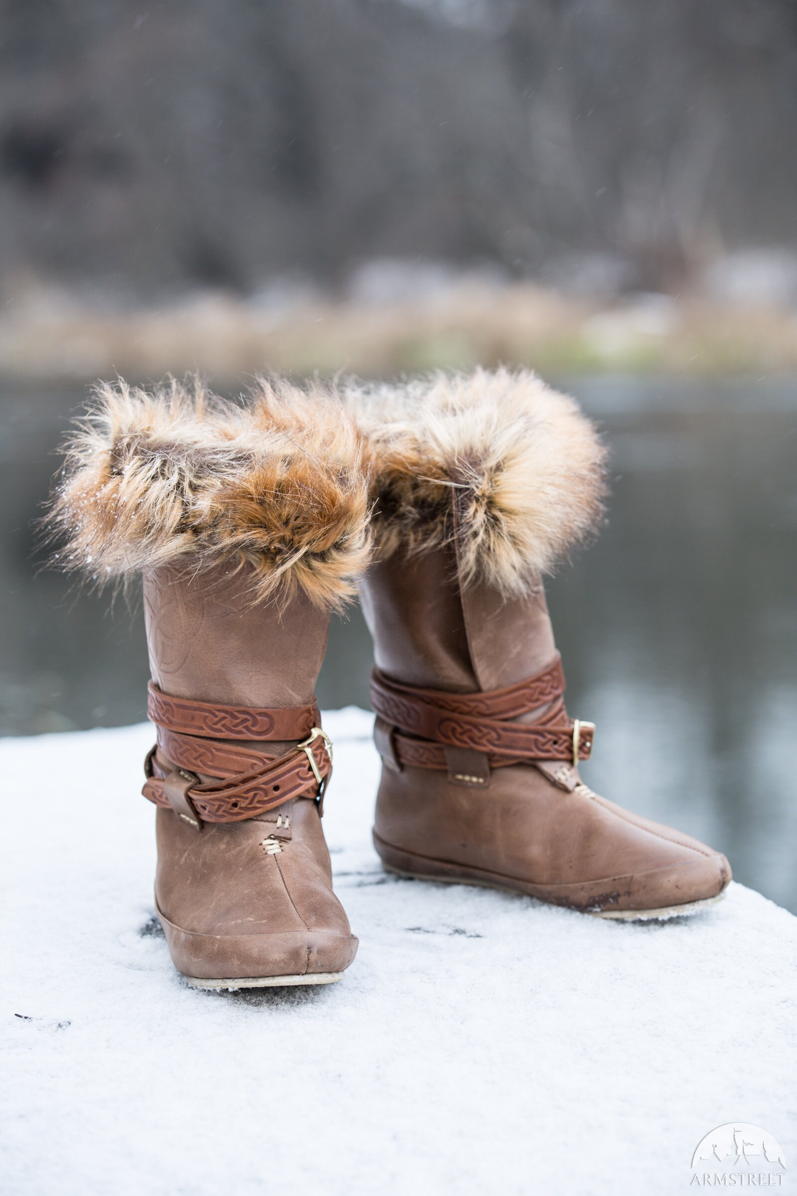 Armstreet Medieval Embossed Leather Boots With Faux Fur knut the Merry LARP SCA Ren Fest Cosplay Historical Norse style Viking Boots Etsy Canada