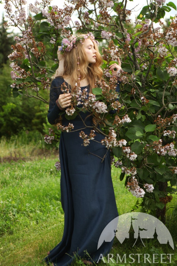 Fantasy Elven dress with puffed sleeves “Water Flowers” for sale