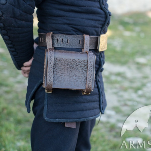 Armstreet Embossed Leather Bag “Boar”; Medieval Men's Pouch; Viking Medium bag; HEMA; LARP; SCA; Ren Fest Cosplay; Renaissance hip bag