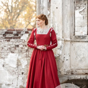 Armstreet Renaissance Linen Boned Corset Kirtle Dress “German Rose”; Medieval Dress; Medieval style gown;Renaissance European  Women Costume