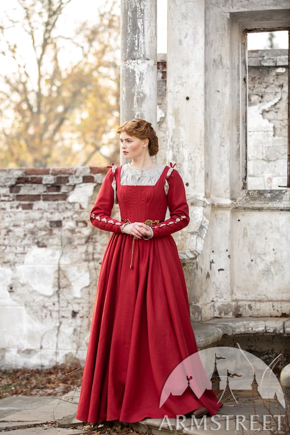 Linen Boned Corset Kirtle Dress German Rose for sale. Available in
