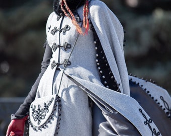 Balkan inspired Fantasy Woolen Coat “Queen of Shamakhan”; Winter Coat