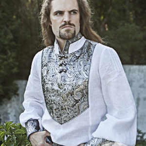 Armstreet Wedding Medieval Mens Tunic with Brocade Accents; LARP; SCA; Ren Fest Cosplay; Renaissance Eastern European Noble garb