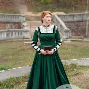 Armstreet Renaissance Cotton Dress with Velvet Accents “German Rose”; LARP; SCA; Cosplay; Medieval Historical Reenactment Noble Dress