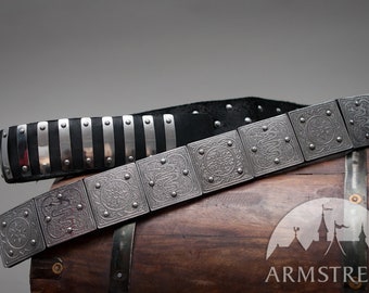 Armstreet Medieval Armor Belt with Etched Steel Accents Paladin; Crusader Belt ; Milanese Knight's Belt; LARP, SCA; Ren Fest Cosplay belt