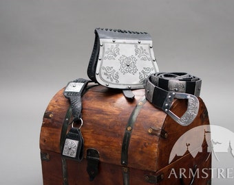 Conjunto de cinturón y rana Armstreet con patrón occidental; Conjunto Medieval: Bolsa, Cinturón y Vaina; LARP; SCA; HEMA; Accesorios de cosplay Ren Fest