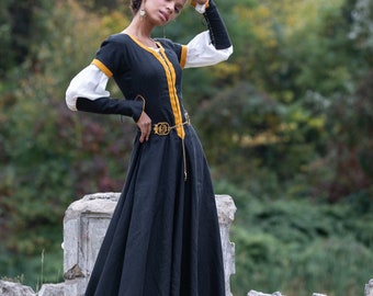 Armstreet linen dress with detachable sleeves “Townswoman”; LARP; SCA; Cosplay; Renaissance; Medieval Fantasy; Historical Reenactment Noble