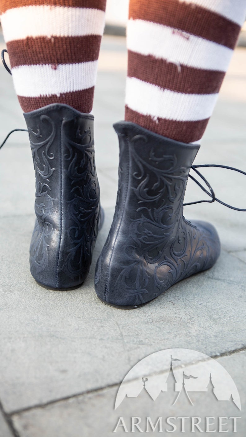 Embossed leather shoes with lacing \u201cRenaissance Memories\u201d; Feminine leather shoes with lacing; medieval shoes 15/% DISCOUNT