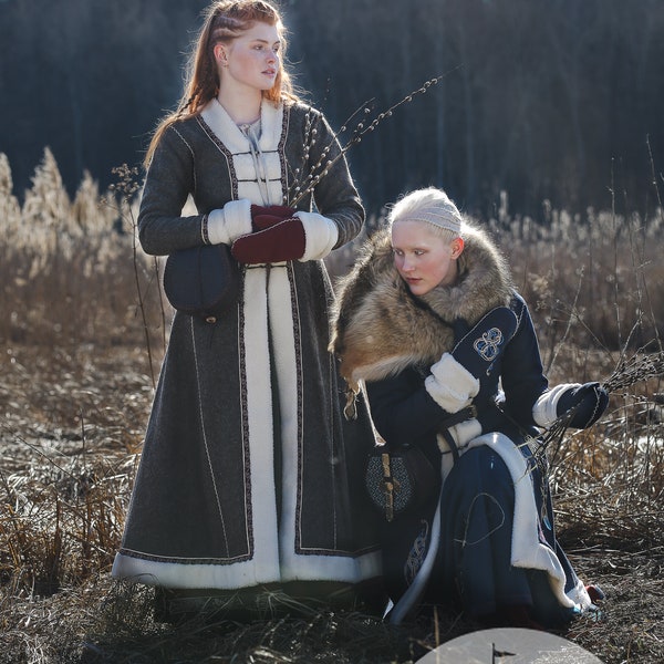 Armstreet Wool Viking coat with trim "Astrid the Wolfspeaker"; Winter Kaftan; Medieval; LARP; SCA; Ren Fair; Cosplay Historical Reenactment