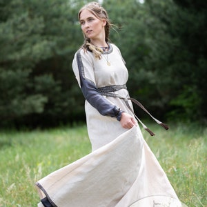 Armstreet Short-sleeved Natural Linen dress “Trea the Serene”; LARP; SCA; Cosplay; Ren Fair; Medieval Fantasy; Historical Reenactment  dress