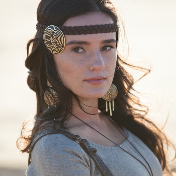 Armstreet Leather braided hairband "Labyrinth"; Tribal Handmade Leather Headpiece; LARP; SCA; Ren Fest Cosplay; Hair Updo Accessory