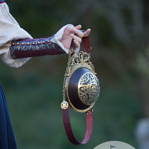 Armstreet Medieval Spherical leather bag with adjustable straps and brass accents “Renaissance Memories”; LARP; SCA; Ren Fest Cosplay Pouch