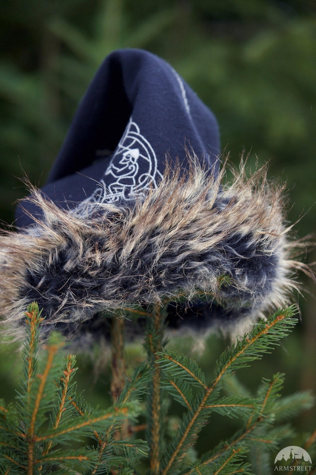 Armstreet Viking Winter Hat With Embroidery and Faux Fur Santa Hat SCA ...