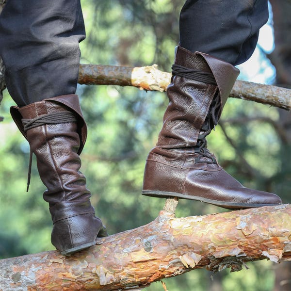 Armstreet Medieval Men's Pirate Boots; Fantasy Leather Boots; SCA; LARP; Ren Fest Cosplay; Historical reenactment leather footwear