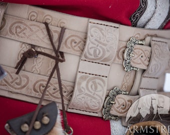 Armstreet Viking Embossed Leather War Belt; LARP; SCA; Cosplay; Medieval Historical Reenactment Belt