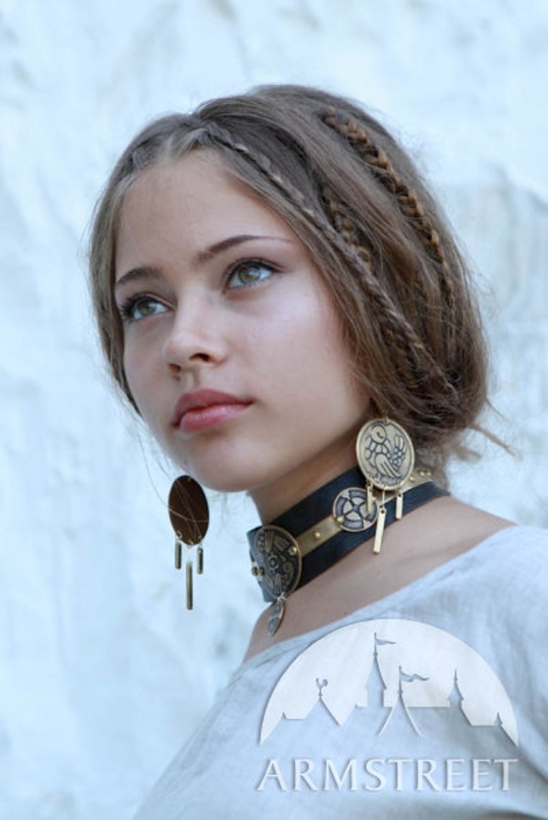 25/% OFF Leather Choker Archeress exclusive brass etched fantasy style necklace