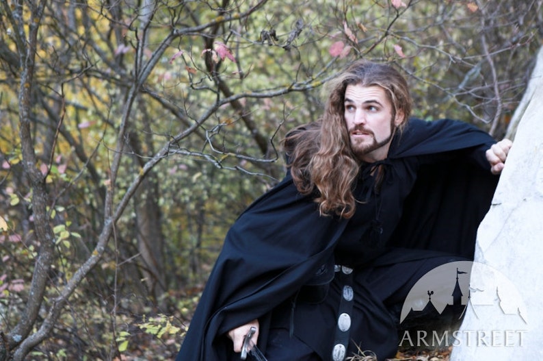 Armstreet Black Cotton Cloak On Watch Medieval LARP SCA Ren Fair Renaissance Historical Reenactment Knight Cloak image 5