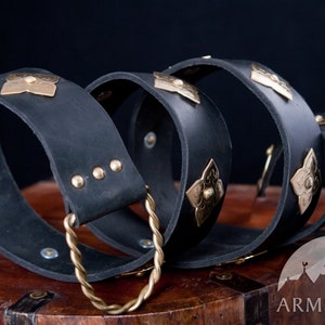 Medieval Armor Black Leather Belt With Brass Accents Long Medieval ...