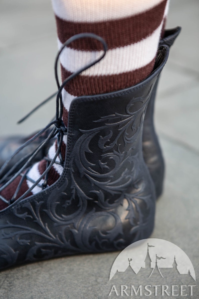 Embossed leather shoes with lacing \u201cRenaissance Memories\u201d; Feminine leather shoes with lacing; medieval shoes 15/% DISCOUNT