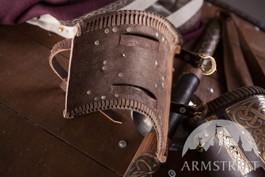 Viking bracers with etched brass accents “Gudrun the Wolfdottir