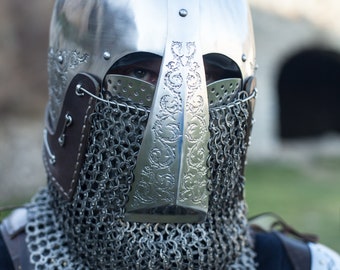 Armstreet Helm "Caballero de la Fortuna"; Bascinet medieval; casco; Recreación Histórica; LARP; SCA; Armadura de cosplay; Yelmo de combate de guerrero medieval