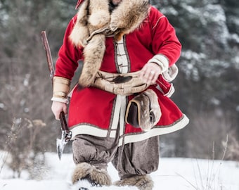 Abrigo de lana Armstreet; Abrigo vikingo; abrigo de Papá Noel; Abrigo cálido; LARP; SCA; Cosplay del Festival Ren; Caftán de recreación histórica medieval
