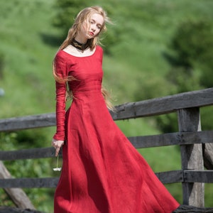 Armstreet Medieval Long Linen Dress Tunic "Red Elise"; Medieval Women Costume; LARP dress; In Stock! Ready to ship!Fixed Sizes!