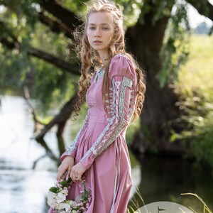 Medieval Dress With Puffed Sleeves water Flowers Cotton - Etsy