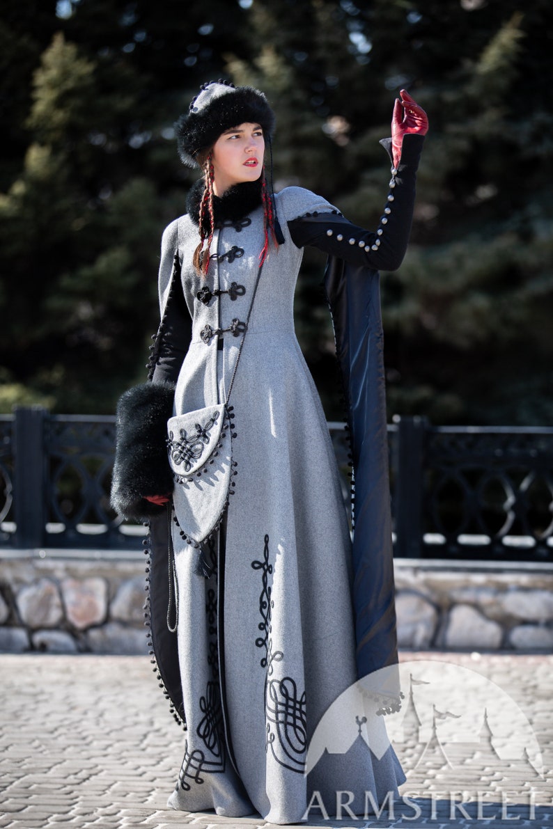 Conjunto de invierno de fantasía medieval de Armstreet Reina de Shamakhan Medieval LARP SCA Feria Ren Cosplay Recreación Histórica Traje Noble imagen 4