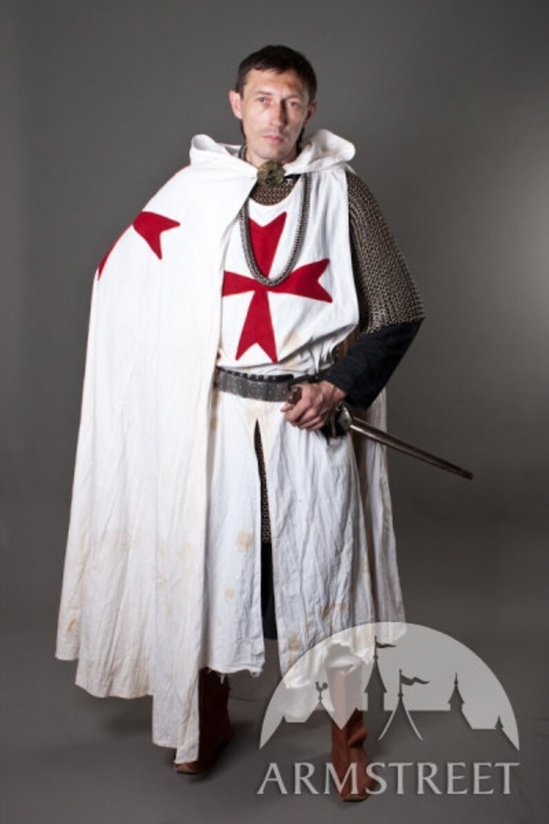 Knight Crusader Templar Medieval Cotton White Cloak With Etsy