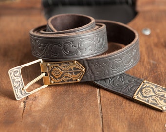 Armstreet Embossed Leather Belt “Knight of Fortune”; LARP; SCA; Ren Fest Cosplay; Historical Reenactment Medieval Belt