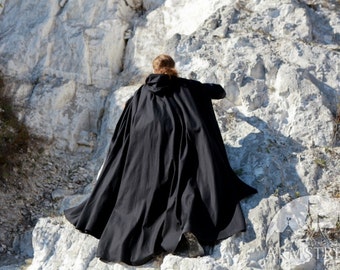 Armstreet Black Cotton Cloak "On Watch"; Medieval; LARP; SCA; Ren Fair; Renaissance Historical Reenactment Knight Cloak