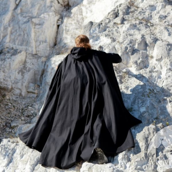 Armstreet Black Cotton Cloak "On Watch"; Medieval; LARP; SCA; Ren Fair; Renaissance Historical Reenactment Knight Cloak