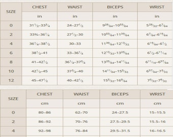 Size Charts; NOT FOR SALE