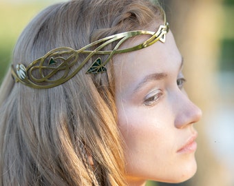 Armstreet Elvish enamelled brass circlet “Water Flowers”; Medieval Crown; Elvish Diadem; Renaissance Tiara; LARP; SCA; Ren Fair headpiece