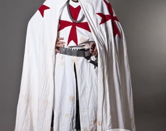 Armstreet Knight Crusader Templar Medieval Cotton White Cloak with Crosses; LARP; SCA; Cosplay; Renaissancel Historical Reenactment Warrior