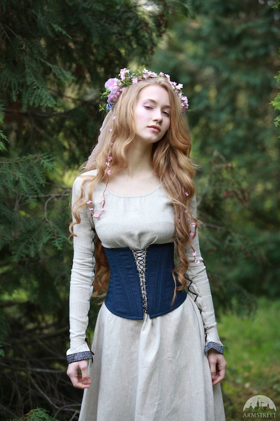 Boned Corset “Secret Garden” for sale. Available in: green flax