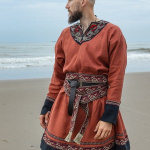 Armstreet Wide Viking Fabric Belt with Trim; LARP Textile Waistband; SCA; Ren Fest Cosplay Medieval Wrap Around Belt