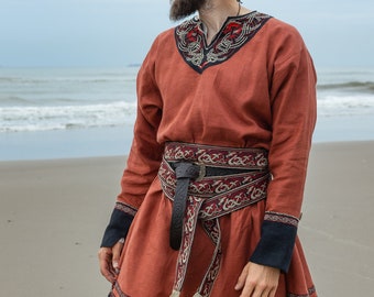 Cinturón ancho de tela vikinga Armstreet con ribete; Pretina textil LARP; SCA; Cinturón envolvente medieval para cosplay de Ren Fest