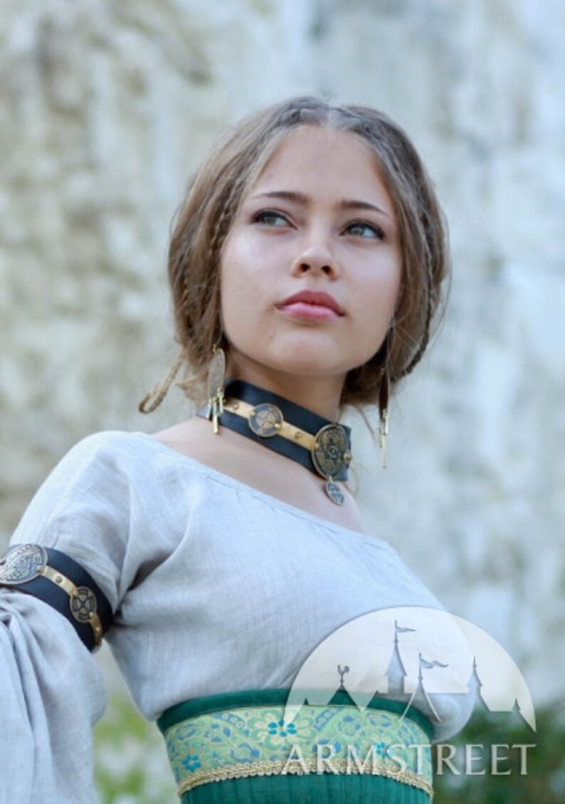 25/% OFF Leather Choker Archeress exclusive brass etched fantasy style necklace