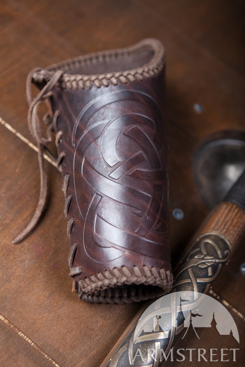 Men's Leather Bracers With Embossed Pattern Viking Etsy