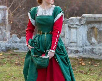 Armstreet Renaissance European XVI Century Costume “German Rose”; Full set: chemise, fitted dress & overdress; LARP; SCA; Cosplay; Ren fair