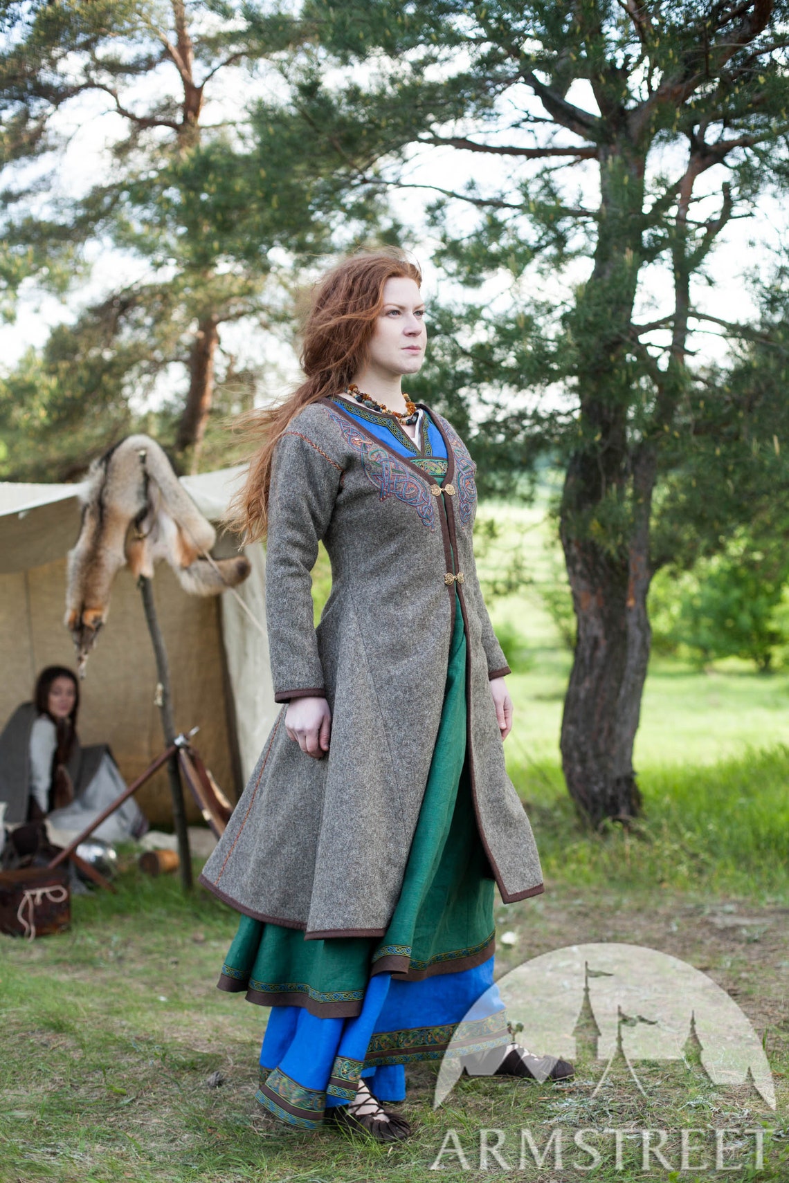 Womens Coat Viking Kaftan Ingrid with Embroidery | Etsy