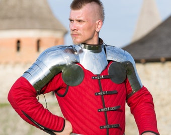 Armstreet Steel Gorget and Pauldrons "Errant Squire"; LARP; SCA; Cosplay; Medieval Historical Reenactment Warrior gorget & pauldrons