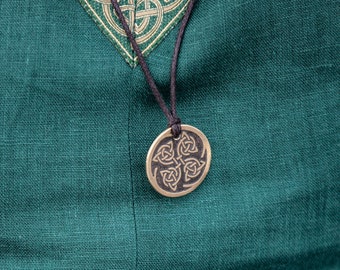 Ready to ship! Armstreet Celtic Etched brass pendant with Celtic knot work "Leprechaun"; Lucky Coin Necklace; Money Talisman; Fortune Charm