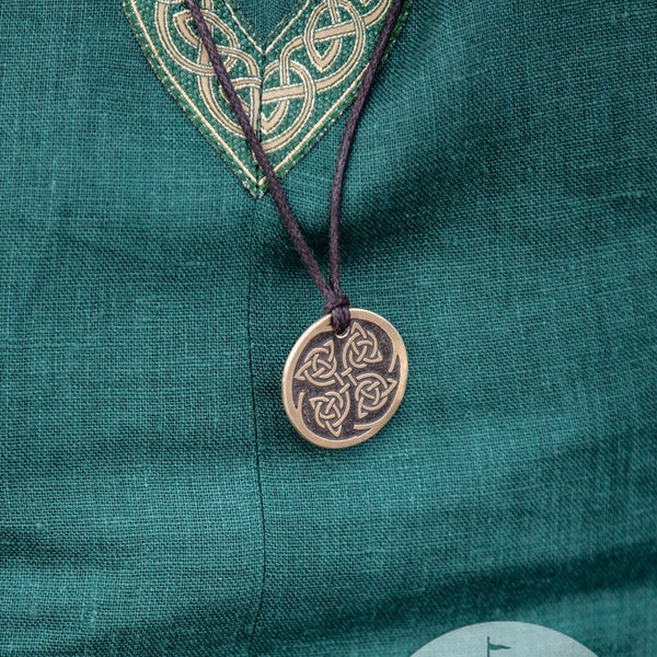 Ready to ship! Armstreet Celtic Etched brass pendant with Celtic knot work "Leprechaun"; Lucky Coin Necklace; Money Talisman; Fortune Charm