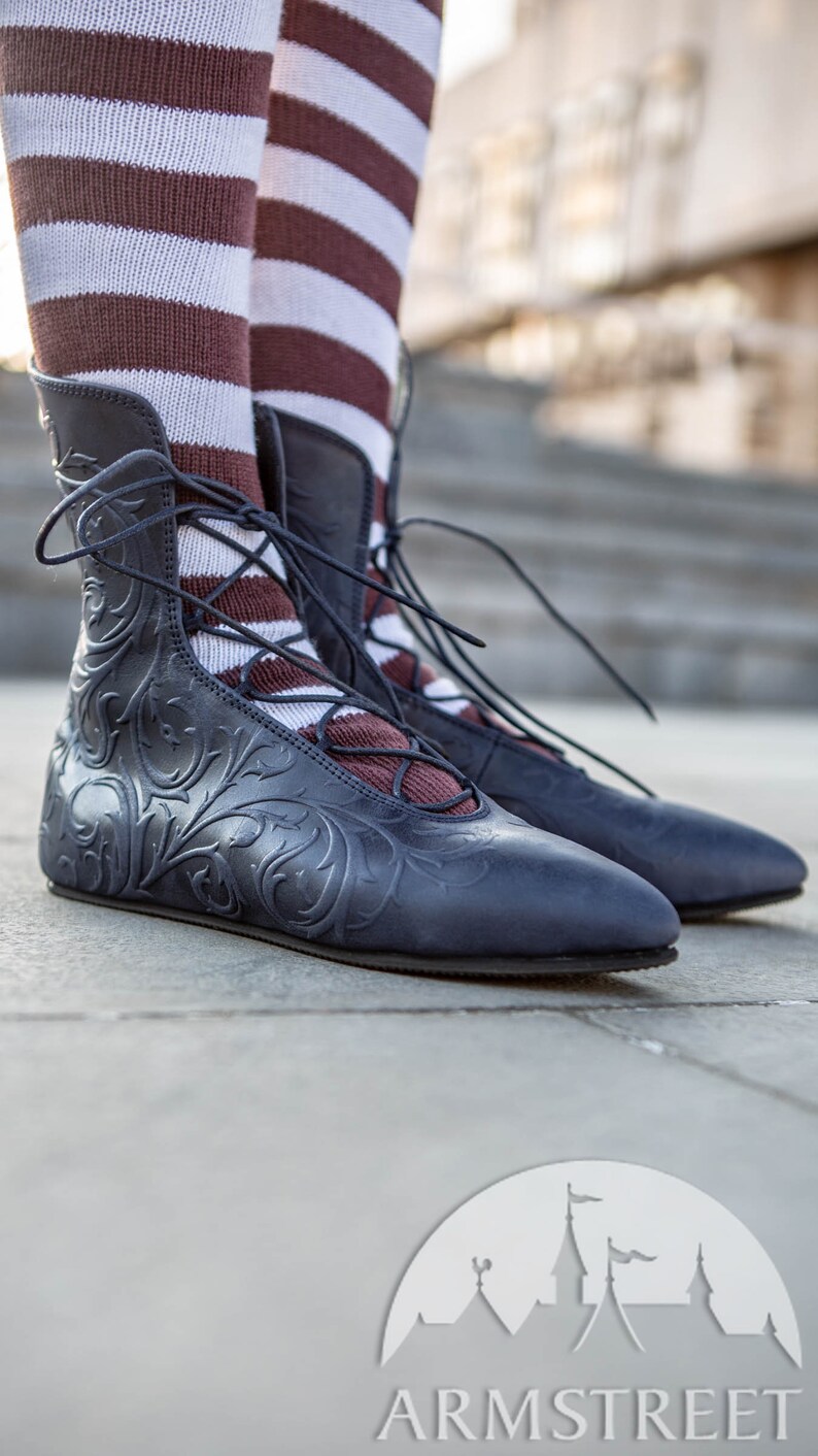 Embossed leather shoes with lacing \u201cRenaissance Memories\u201d; Feminine leather shoes with lacing; medieval shoes 15/% DISCOUNT