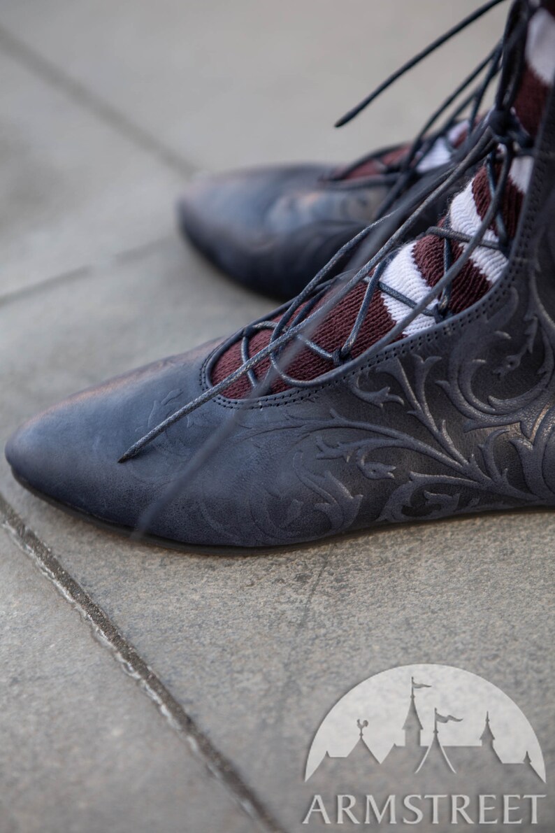 Embossed leather shoes with lacing \u201cRenaissance Memories\u201d; Feminine leather shoes with lacing; medieval shoes 15/% DISCOUNT