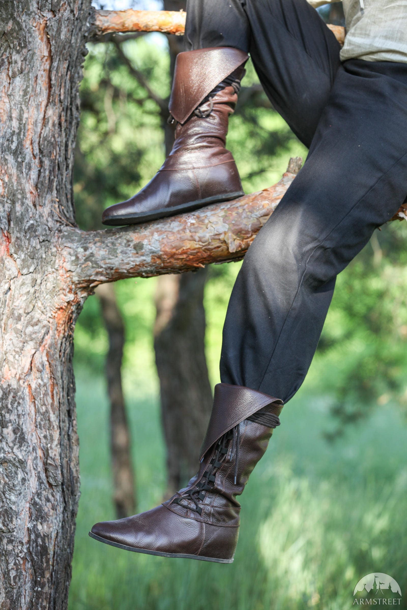 Botas altas de cuero Armstreet Medieval para hombre Bosque HEMA SCA LARP  Cosplay del Festival Ren zapatos con cordones -  España